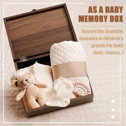 Walnut Wooden Memory Keepsake Box with Hinged Lid - color: Walnut Wood--Leaf & Love