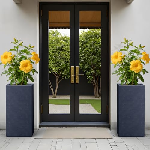 Kante Large Column Square Charcoal Concrete Planter 27.6" H, Outdoor - color: Charcoal, size: 27.6" H