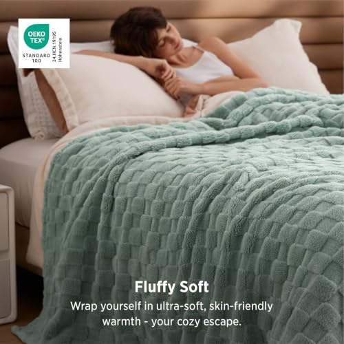 Bedsure Checkered Soft Cozy King Blanket for Bed, Sage Green, 108"×90" - color: 01 Sage Green, size: King (108" X 90")