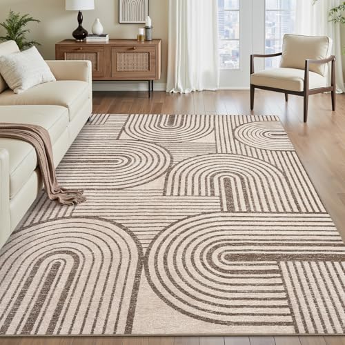 Khaki Brown 5x7 Area Rugs Textured Tufted Rugs for Living Room Bedroom Neutral Geometric Moroccan Modern Rug-Carpet Washable Rug - color: Khaki Brown, size: 5' x 7' (Rectangular)