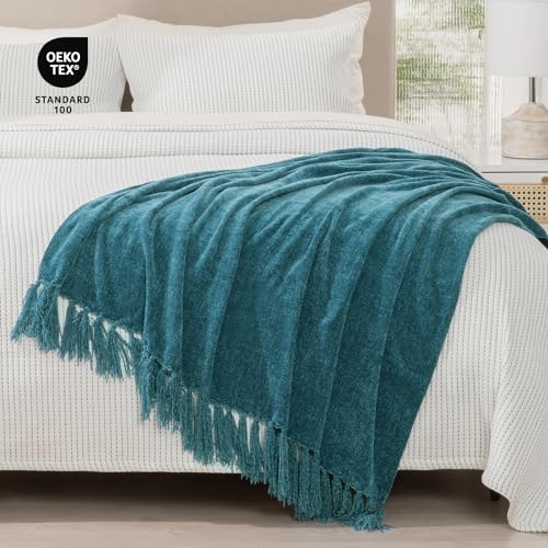RECYCO Chenille Throw Blanket for Couch, 50"x60", Teal - color: Teal, size: 50'' X 60''