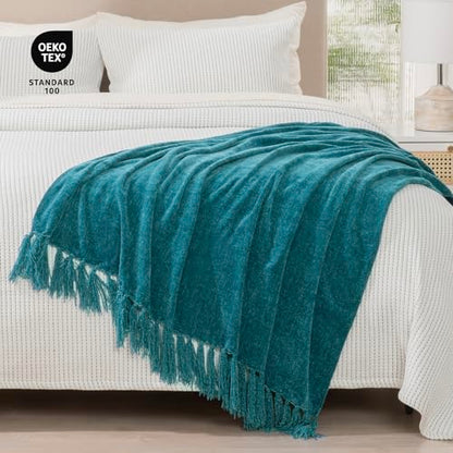 RECYCO Chenille Throw Blanket for Couch, 50"x60", Teal - color: Teal, size: 50'' X 60''