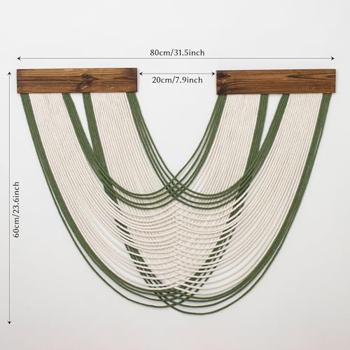 EOBTAIN Green Macrame Wall Hanging Macrame Wall Decor, Handmade Beige Yarn Tassel Boho Tapestry Woven Wall Art for Bedroom Living Room Backdrop Apartment Home Decorations, 23.6x31.5 Inch - color: Beige and Green