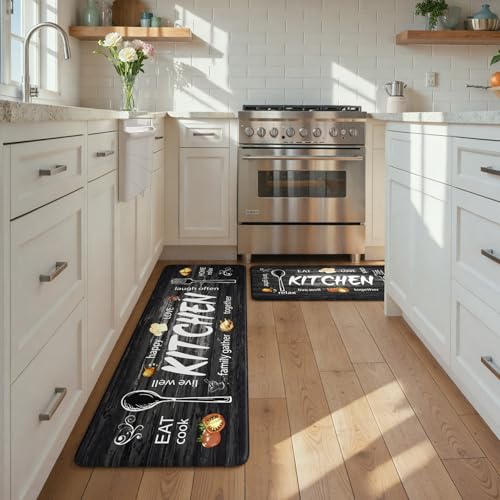 KIMODE Anti Fatigue Kitchen Mat 2PCS,Non Slip Waterproof Kitchen Rugs Grey - color: Kitchen/Grey, size: 59"L x 17.3"W x 0.47"Th + 29"L x 17.3"W x 0.47"Th