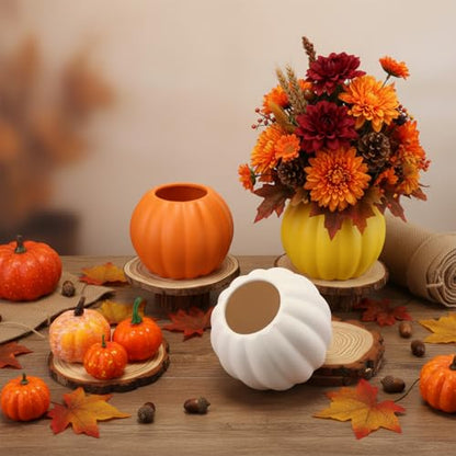Meanplan 12 Pcs 5.5" DIY Ceramic Pumpkin Vase for Centerpiece Fake White