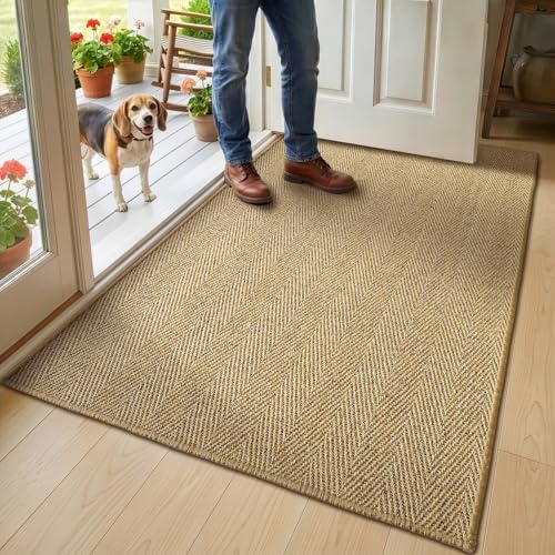 DEXI Jute Entryway Indoor Door Mat 36x60, Non-Slip Sisal Rug, Natural/Brown - color: Natural/Brown, size: 3' x 5' (Rectangular)