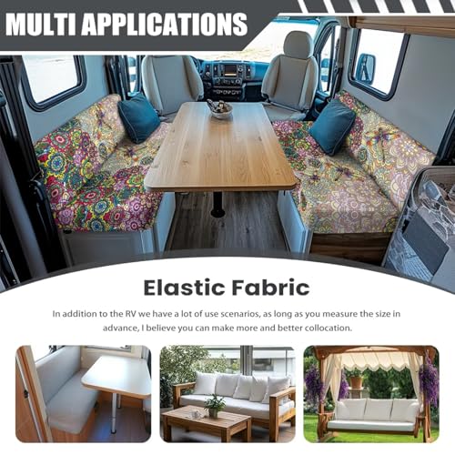 Bohon Mandala Dragonfly Print RV Dinette Cushion Covers 2 Pcs Comfortable Camper Cushion Slipcover Stretchable Loveseat Sofa Chair Cover Furniture Protector for RV Camper Car Bench - color: Bohon Mandala Dragonfly
