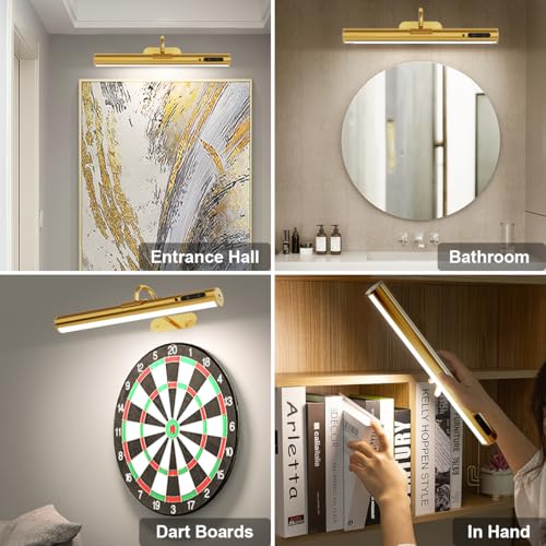 Wireless Rechargeable Picture Light, Battery Operated Art Light - color: Without Motion Sensor Brass