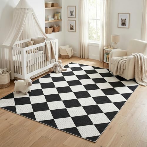 GarveeHome 4x6 Modern Checkered Area Rug Black and White Washable Rug - color: Black/White, size: 4' x 6' (Rectangular)