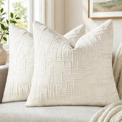 Pallene Cream White Textured Chenille Throw Pillow Covers 18x18 Set of 2 - color: Cream White, size: 18" x 18" (Pack of 2)