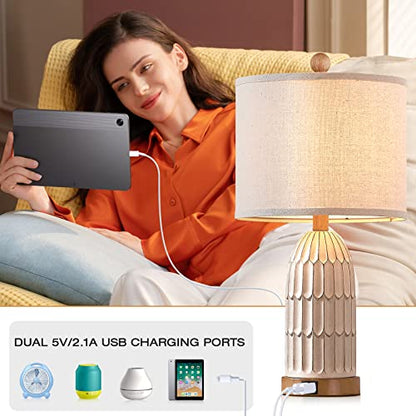 Cinkeda Farmhouse Table Lamps Set of 2,Nightstand Bedside Lamps for Bedroom - color: Cream