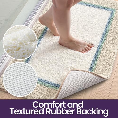 DEXI Bathroom Rugs 24x16, Soft Absorbent Bath Mat, Beige and White - color: Beige and White, size: 24" X 16" (Rectangular)