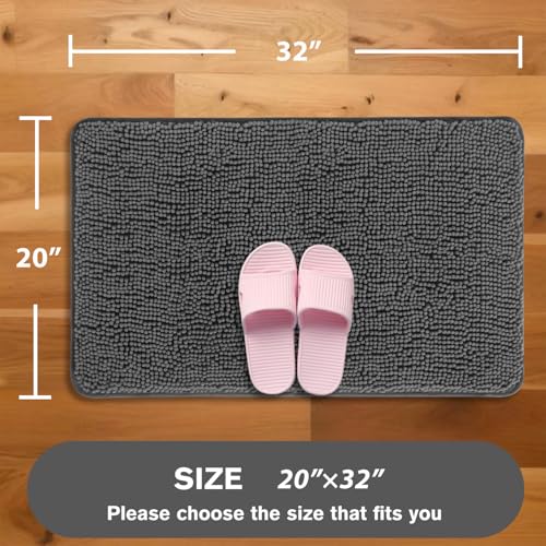 Gray Bathroom Rugs – Absorbent and Washable Bath Mat, Non-Slip, Thick Soft Chenille Bath Rugs for Bathroom Floor, Shower, Sink - 20" x 32" - color: Grey, size: 20" x 32"