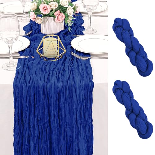 2 Pack 120 Inch Royal Blue Cheesecloth Table Runner Boho Rustic Gauze Sheer Romantic 10 FT Long Cheese Cloth Table Runner for Bridal Baby Shower Wedding Party Birthday Holiday Home Easter Decor - color: Royal Blue