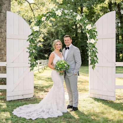 Artificial Eucalyptus Garland with Lights,Fairy Light Olive Leaves Vine Garland with White Flowers & White Berries, Bendable Mantle Garland for Indoor Outdoor Wedding, Home Decoration (9FT) - size: 9FT
