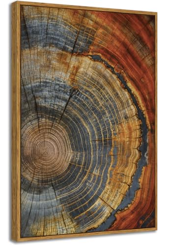 BingruiArt Faux Wood Tree Ring 03 Canvas Wall Art 24x36 Framed - color: Tree Ring - 04, size: 16"L x 12"W
