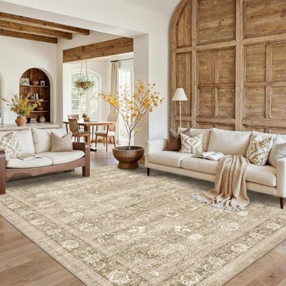 8x10 Washable Living Room Area Rug Non-Slip Retro Khaki Large Carpet - color: Accent | Beige Khaki, size: 8' x 10' (Rectangular)
