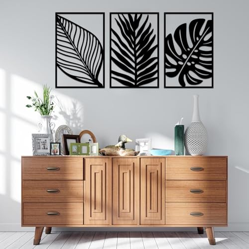 Resama 3 Pack Black Metal Monstera Palm Leaf Wall Decor - color: Black