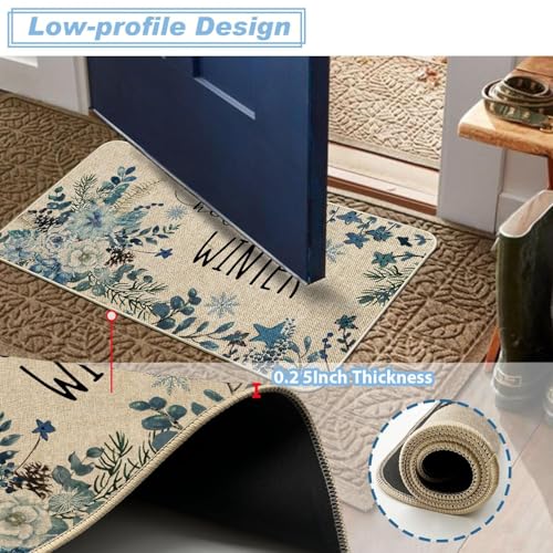 Baccessor Christmas Kitchen Rugs Set of 2, 17x29 and 17x47 Inch - color: Blue Flower