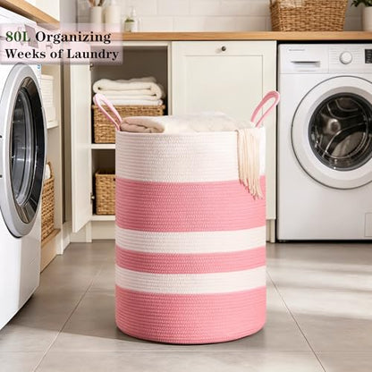 Pink Hamper for Nursery Baby Girls Laundry Basket 80L Large - color: Pink