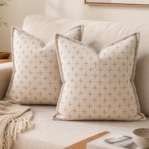 AVOIN colorlife Beige Flange Edge Throw Pillow Covers 18x18 Inch 2PC - color: Beige, size: 18" x 18" (Pack of 2)