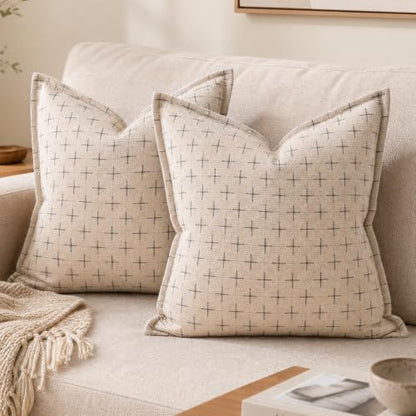 AVOIN colorlife Beige Flange Edge Throw Pillow Covers 20x20 Inch 2PC - color: Beige, size: 20" x 20" (Pack of 2)