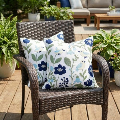 Navy Blue Bird Floral Embroidered Pillow Covers 20x20 Set of 2 - color: Navy Blue Green, size: 20" x 20" (Pack of 2)
