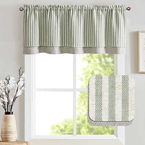 jinchan Stripe Linen Kitchen Valance Curtain, 50x18, 1 Panel, Green - color: Boxter Striped | Sage Green on Linen, size: 50"W x 18"L (Pack of 1)