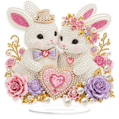 Yunzlly Stand Up Diamond Art Painting Kit, Desktop Gem Painting Ornament Kit for Adults, Tabletop Acrylic Diamond Board Painting (Rabbits) - color: Rabbits