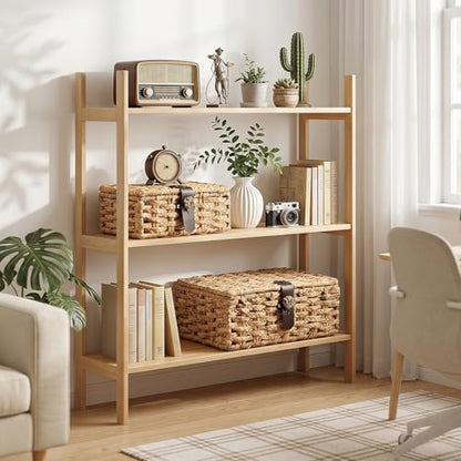 Storage Boxes with Lids, Set of 2 Water Hyacinth Wicker Baskets, Decorative Boxes for Home Decor, Coffee Table, Console Table and Bedroom, Magnetic Closures, Natural