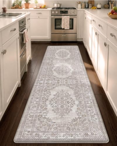 Color&Geometry Kitchen Floor Mat 24x87 Faded Vintage Anti Fatigue, Khaki - color: Vintage-khaki, size: 24''x87''