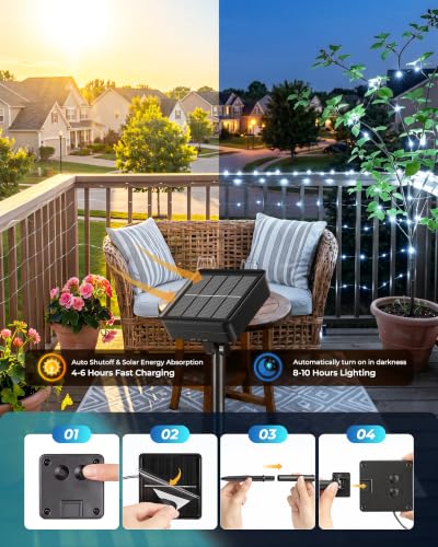 Solar Fairy Lights,33Ft 100 LED Solar String Lights with 8 Modes Pure White - color: Pure White, size: 33FT*2Packs