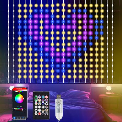 Smart Curtain Lights Outdoor 400LED App Music Timer USB 6.6x6.6FT