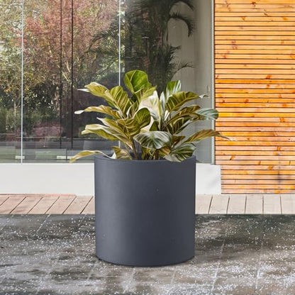 Kante Accent Round Cylinder Charcoal Concrete Planter 12.6" Tall, Outdoor - color: Charcoal, size: 12.6" Dia