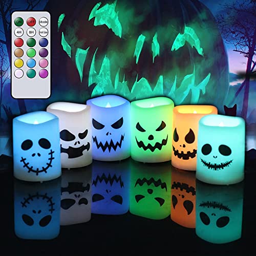 GenSwin Halloween Flameless Votive Candles Color Changing with Remote Timer - color: 6-Ghost Face