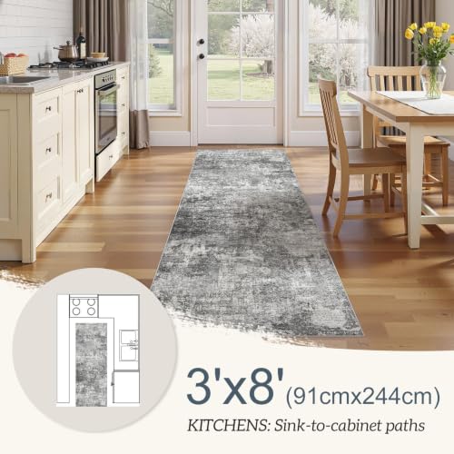DMOYEST 3x8 Washable Runner Rug for Hallway Abstract Soft Carpet Runner - color: Grey, size: 3' x 8' (Runner)