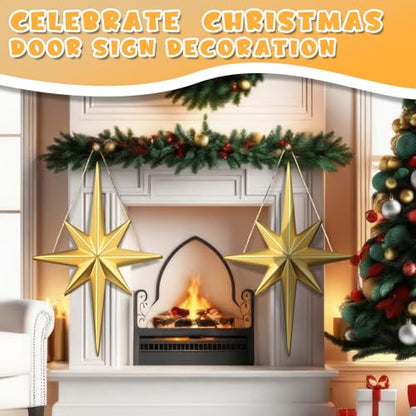 2 Pcs Christmas Hanging Wooden Sign Bethlehem Star Decor - style: Creative