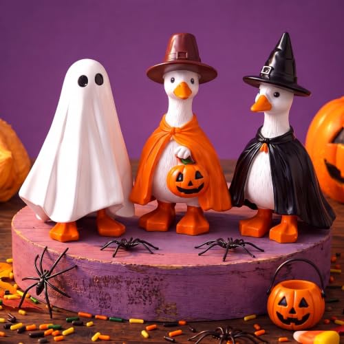 Leinuosen 3 Pcs Halloween Goose Figurines Cute Ghost Ornament Table Decor - style: Goose