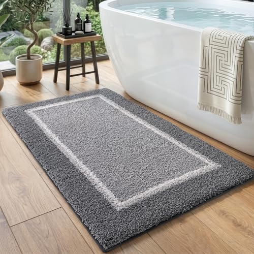 DEXI Bathroom Rugs 43x24, Soft Absorbent Bath Mat, Light Grey - color: Light Grey, size: 43" X 24" (Rectangular)
