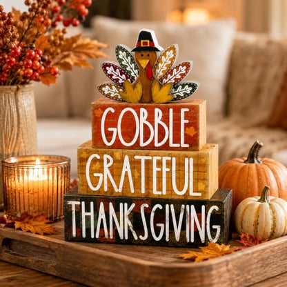 4Pcs Fall Table Decoration Thanksgiving Wooden Turkey Sign - style: Turkey