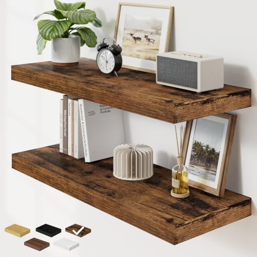 RICHFOCUS 36" Bathroom Floating Shelves for Wall 2Pack|Rustic Brown - color: Rustic Brown, size: 36"L x 11.6"D, Set of 2