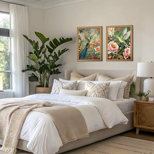 Framed 3D Textured Colorful Canvas Wall Art Set of 2 12x16 Inch - color: Bird-wood, size: 16"L x 12"W