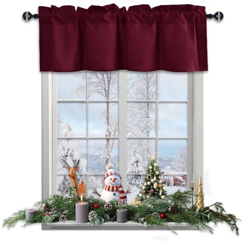 JIUZHEN Burgundy Valance Curtains for Window 1 Panel, 42 x 12 Inches - color: Burgundy, size: 42"W x 12"L (Pack of 1)