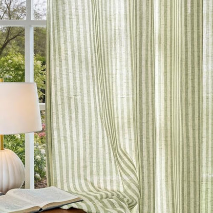 Vangao Linen Striped Curtains for Living Room Bedroom Farmhouse - color: Boxter Striped| Green on Beige, size: 50"W x 63"L (Pack of 2)