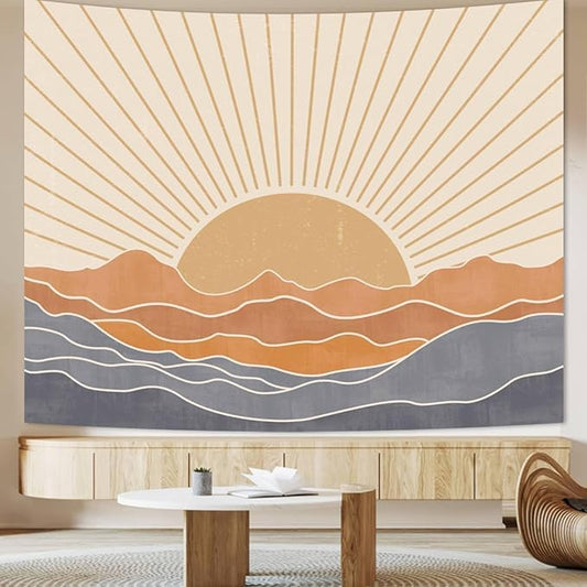 Apdidl Extra Large Boho Tapestry Wall Hanging for Bedroom Aesthetic 98"x118", Bohemian Vintage 70s Rainbow Sun Tapestries for Living Room, Big Retro Hippie Sunset Sea Backdrop for Dorm Room Decor - color: Boho Tapestry, size: 118"L x 98"W