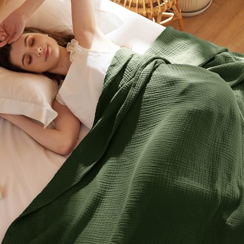 Bedsure 100% Cotton Muslin Blanket Twin XL for Bed, 4-Layer, Green - color: 01 - Green, size: Twin XL (66" X 90")