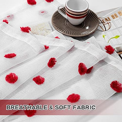 MYSKY HOME Red Pom Pom Curtains for Kitchen Windows 45 Inch Long 2 Panels - color: Red Pom Pom, size: 50"W x 45"L (Pack of 2)