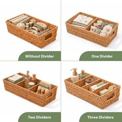 2PCS Rattan Pantry Organizer Baskets with Removable Dividers