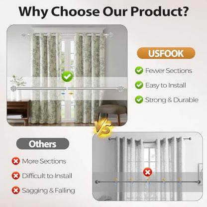 1 Inch Curtain Rods 36 to 72 Inches(3 to 6 ft) Telescoping Single Drapery Rod, USFOOK Silver Curtain Rods for Windows 24 to 68 Inches with Translucent Finials - color: Silver, size: 36-72"