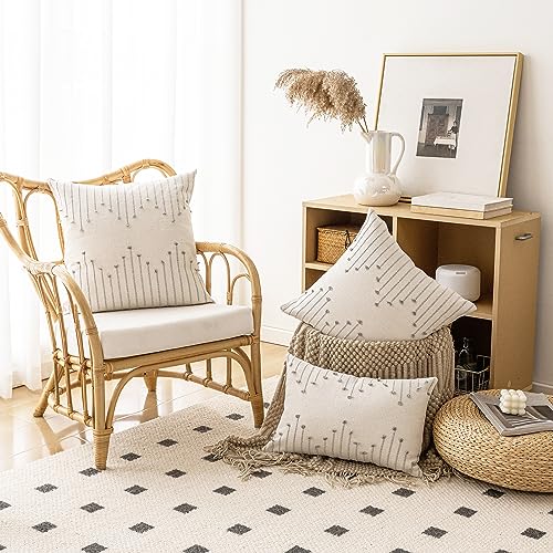 LILEPOY Boho Throw Pillow Covers 12x20 Farmhouse Lumbar Couch Pillow case - color: Beige and Grey, size: 20" x 12" (Pack of 2)
